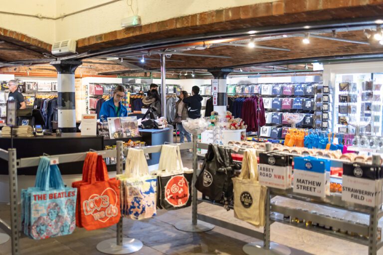 Fab4 Store at The Beatles Story showing gifts and souvenirs