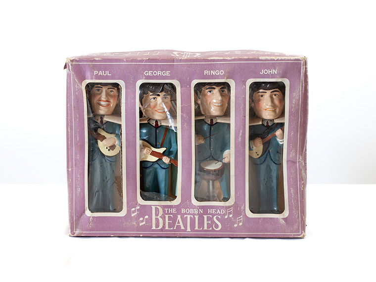 The Bobb'n Head Beatles in orginal packaging on display in the USA room at The Beatles Story