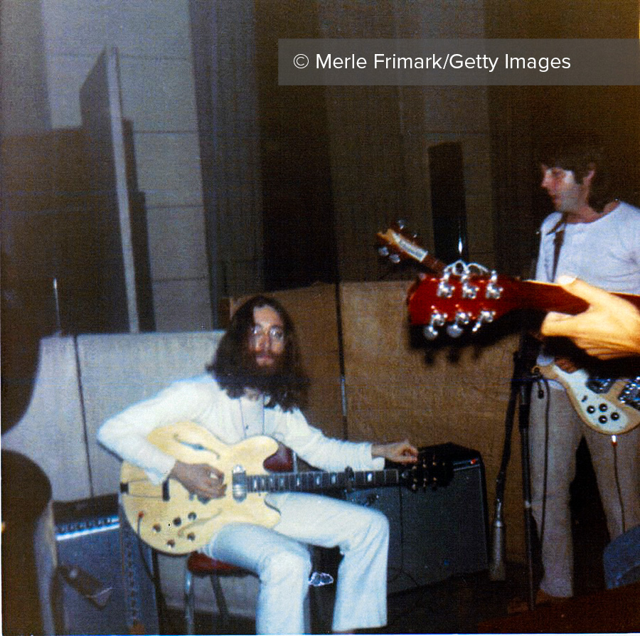John Lennon and Paul McCartney - EMI Studios 1969. Credit Merle Frimark Getty Images.