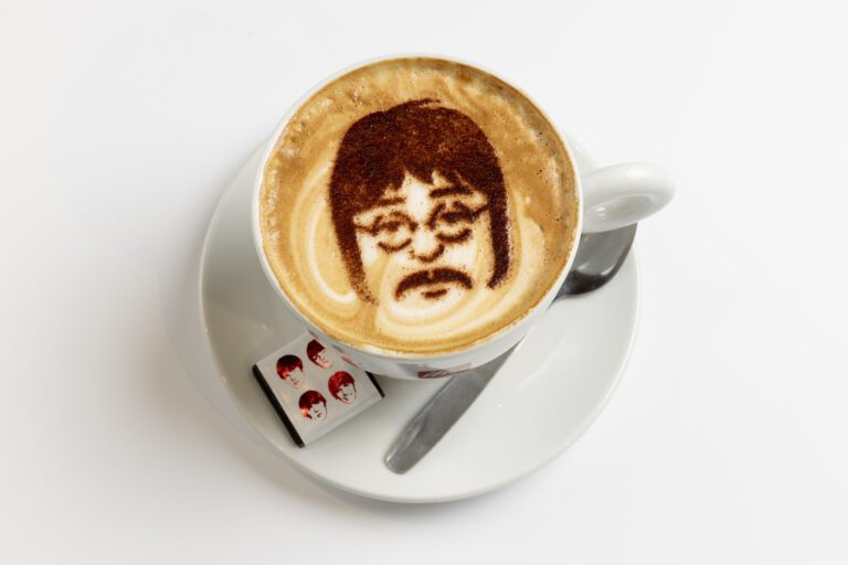 John Lennon cappuccino at the fab4 cafe at The Beatles Story Museum, Liverpool