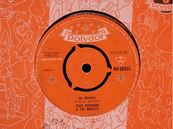The 'My Bonnie' vinyl on display at The Beatles Story, Royal Albert Dock, Liverpool.