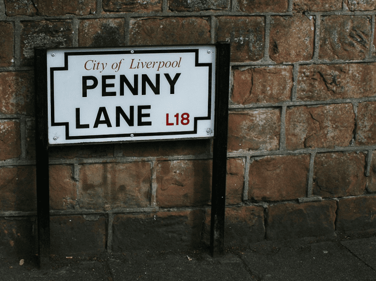 A street sign for the real Penny Lane in Liverpool.