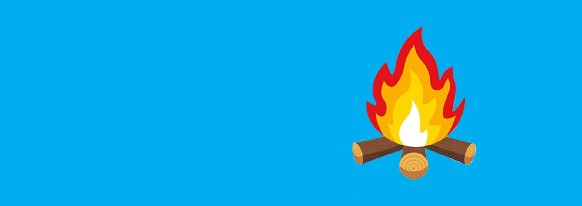 A light blue banner with a clip-art picture of a fire
